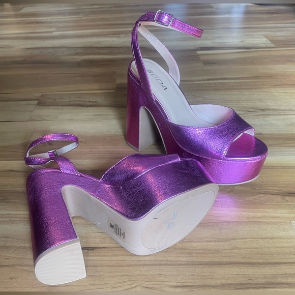 SODA Y2K Metallic Fuchsia Platform Chunky Heel sz 7 - Picture 12 of 15